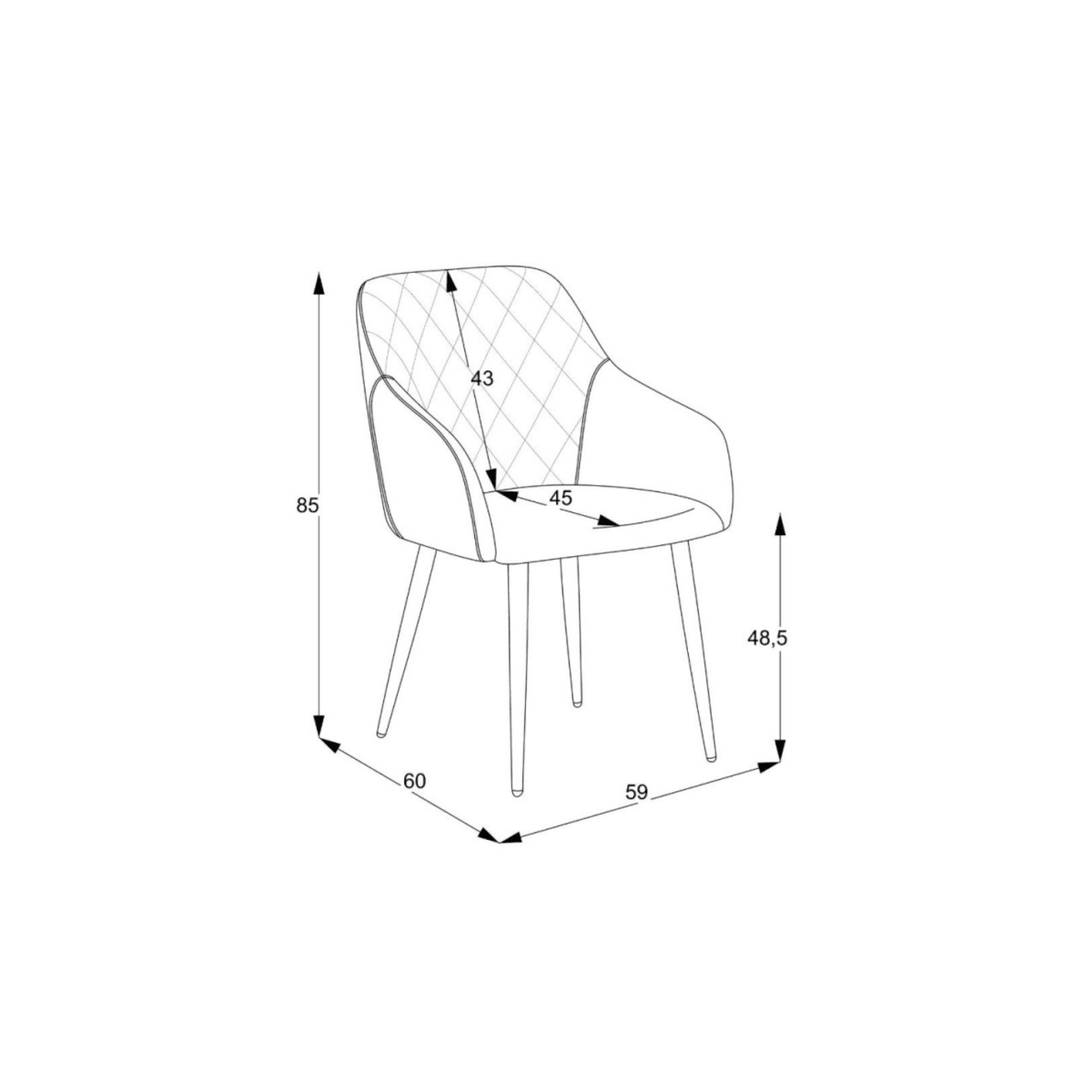 Set di sedie da pranzo "Rarra" imbottite in tessuto con gambe in metallo nere cm 59x60 85h - MondoViro