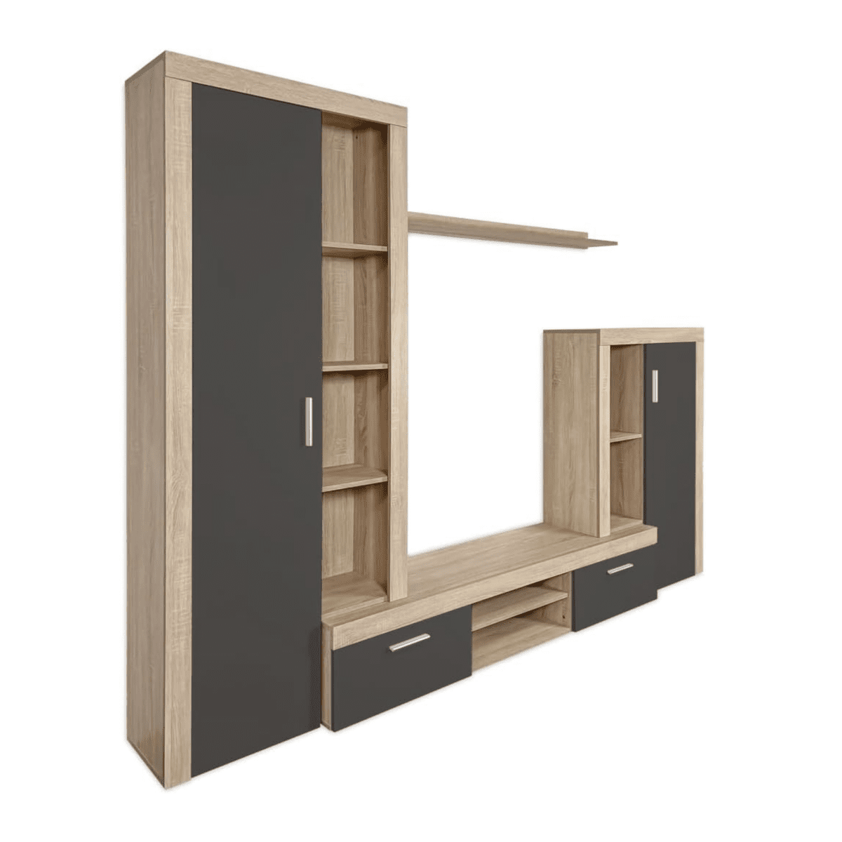 Kit parete attrezzata da soggiorno "Nobel" in legno naturale e antracite cm 263x40 200h - MondoViro