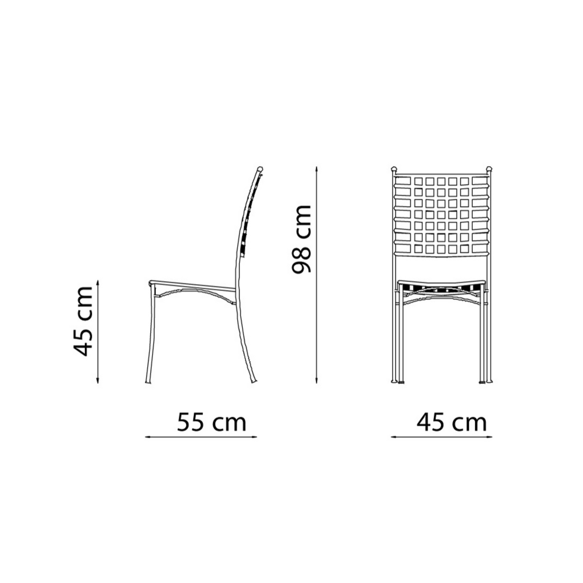 Set di sedie moderne in metallo verniciato "Tosca" da giardino impilabili cm 45x58 100h