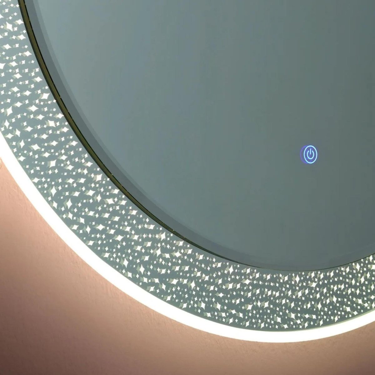Specchio rotondo con cornice decorata a led "Riflessi" in alluminio cm 80x80 - MondoViro