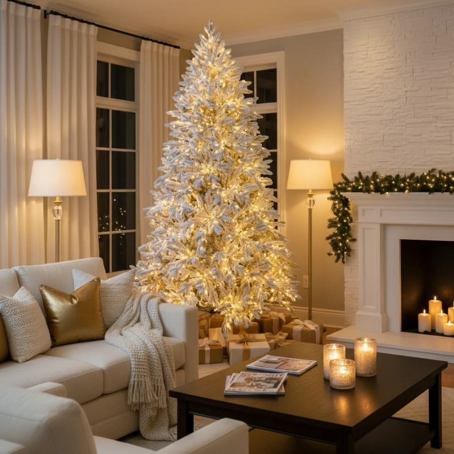 Albero di Natale innevato "Sweet dreams" con LED – PE Real Touch, PVC Premium e Flock