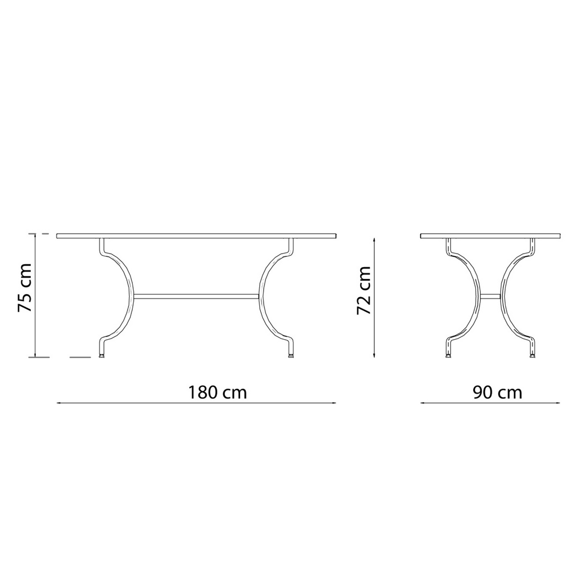 Tavolo rettangolare da pranzo in metallo zincato "Tosca" per giardino cm 180x90 75h