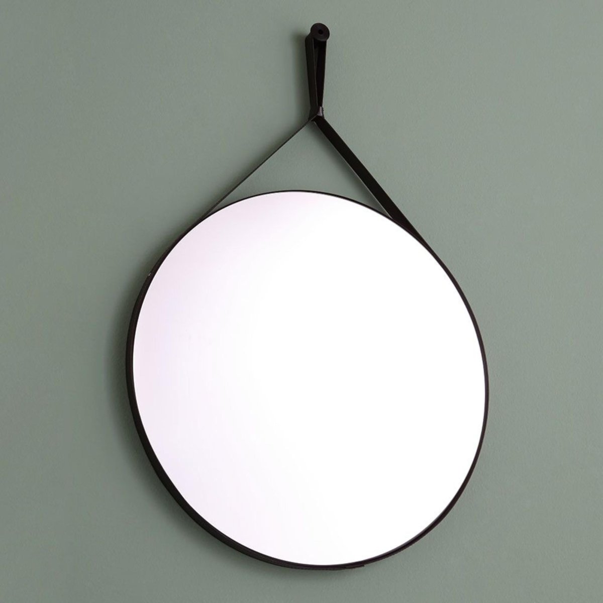 Specchio rotondo da bagno "Hillsboro" cornice con laccio in pelle nera cm 60x90 - MondoViro