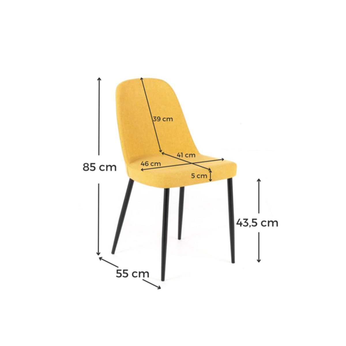 Set di sedie moderne in tessuto "Giglio" con gambe in metallo verniciato cm 46x55 85h