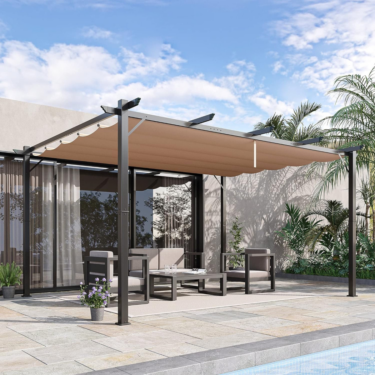 Gazebo in alluminio scorrevole "Sun" con telo di copertura cm 400x300 230h