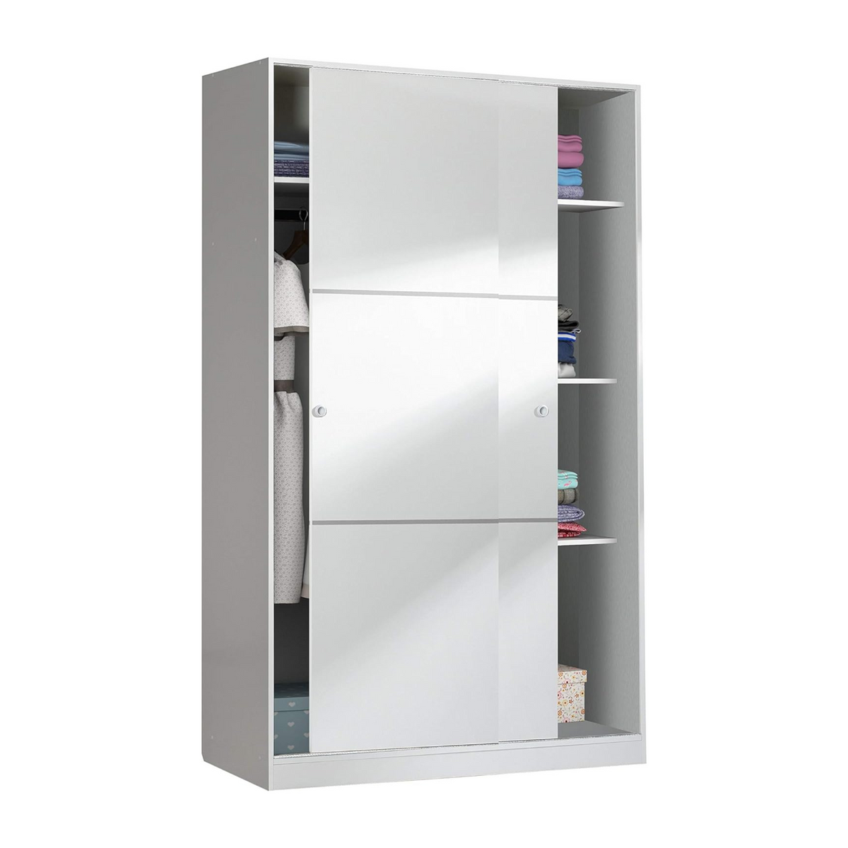Armadio in legno bianco "Home" con 2 ante scorrevoli e 3 ripiani cm 120x50 200 h