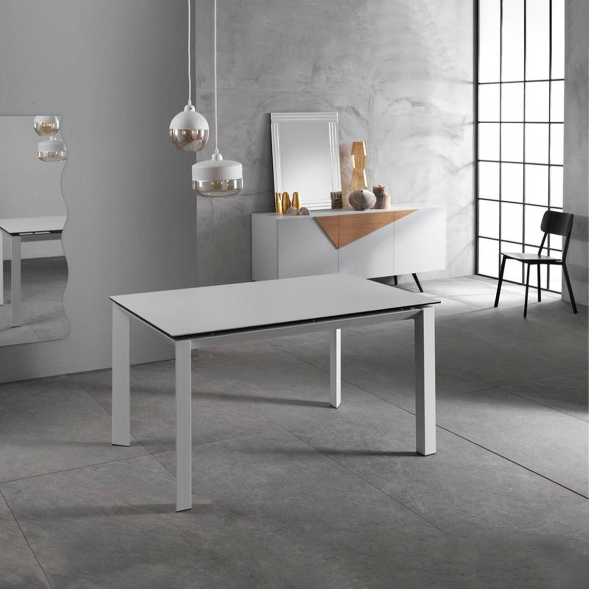 Tavolo allungabile moderno "Filo" piano in ceramica gambe in alluminio cm 140/220x90 75h