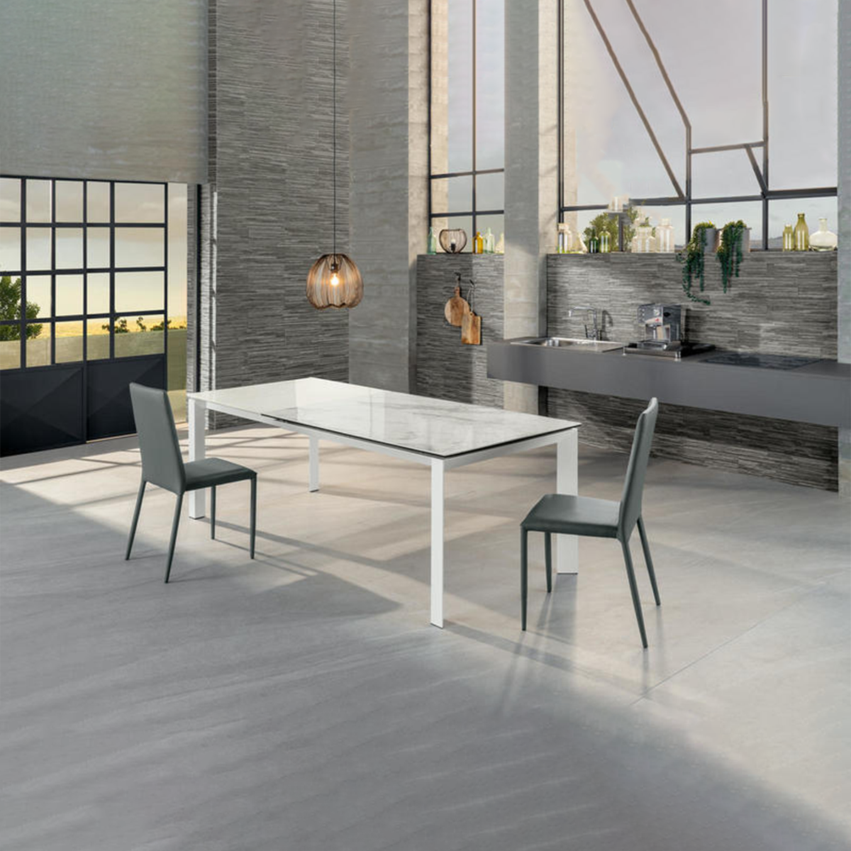 Tavolo allungabile moderno "Filo" piano in ceramica gambe in alluminio cm 140/220x90 75h