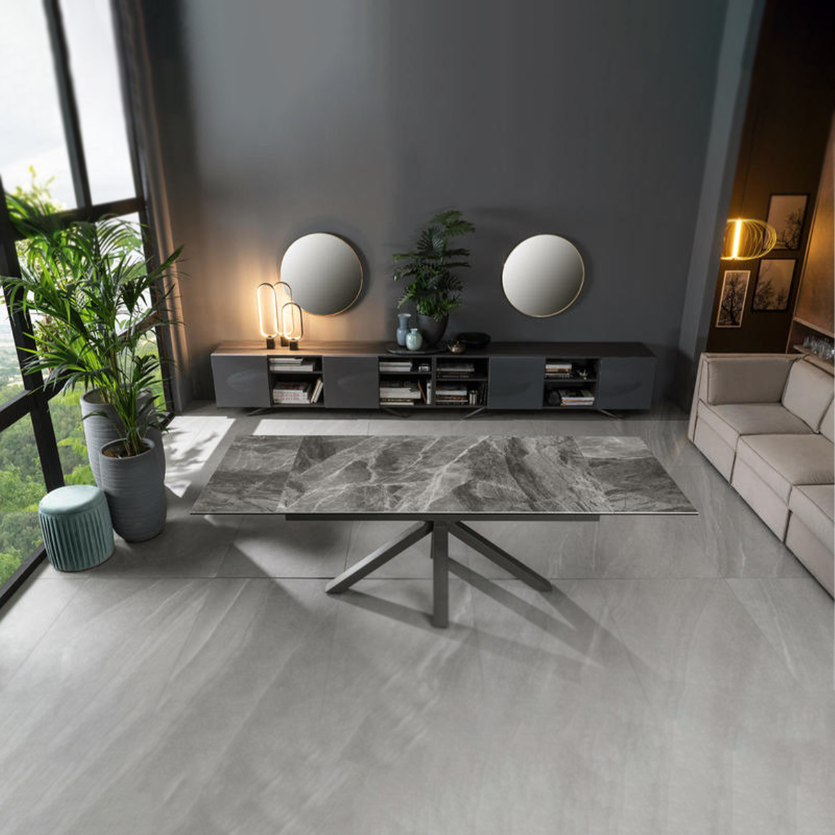 Tavolo allungabile "Daniel" piano su vetro temperato cm 160/240x90 76h