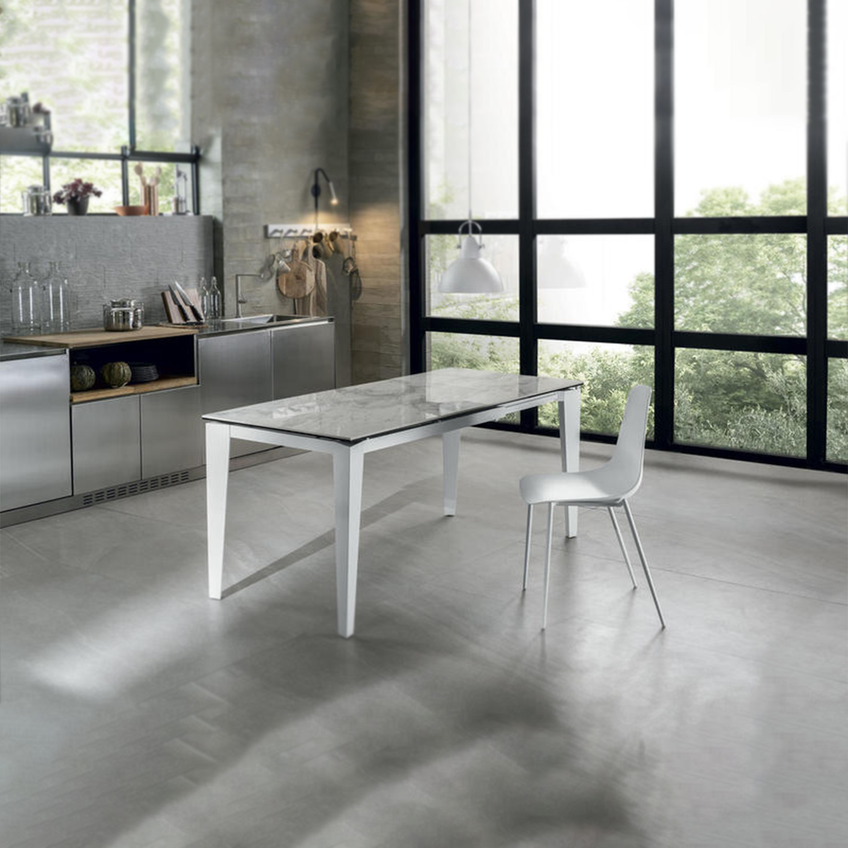 Tavolo moderno allungabile "Fast" con piano in ceramica su vetro temperato