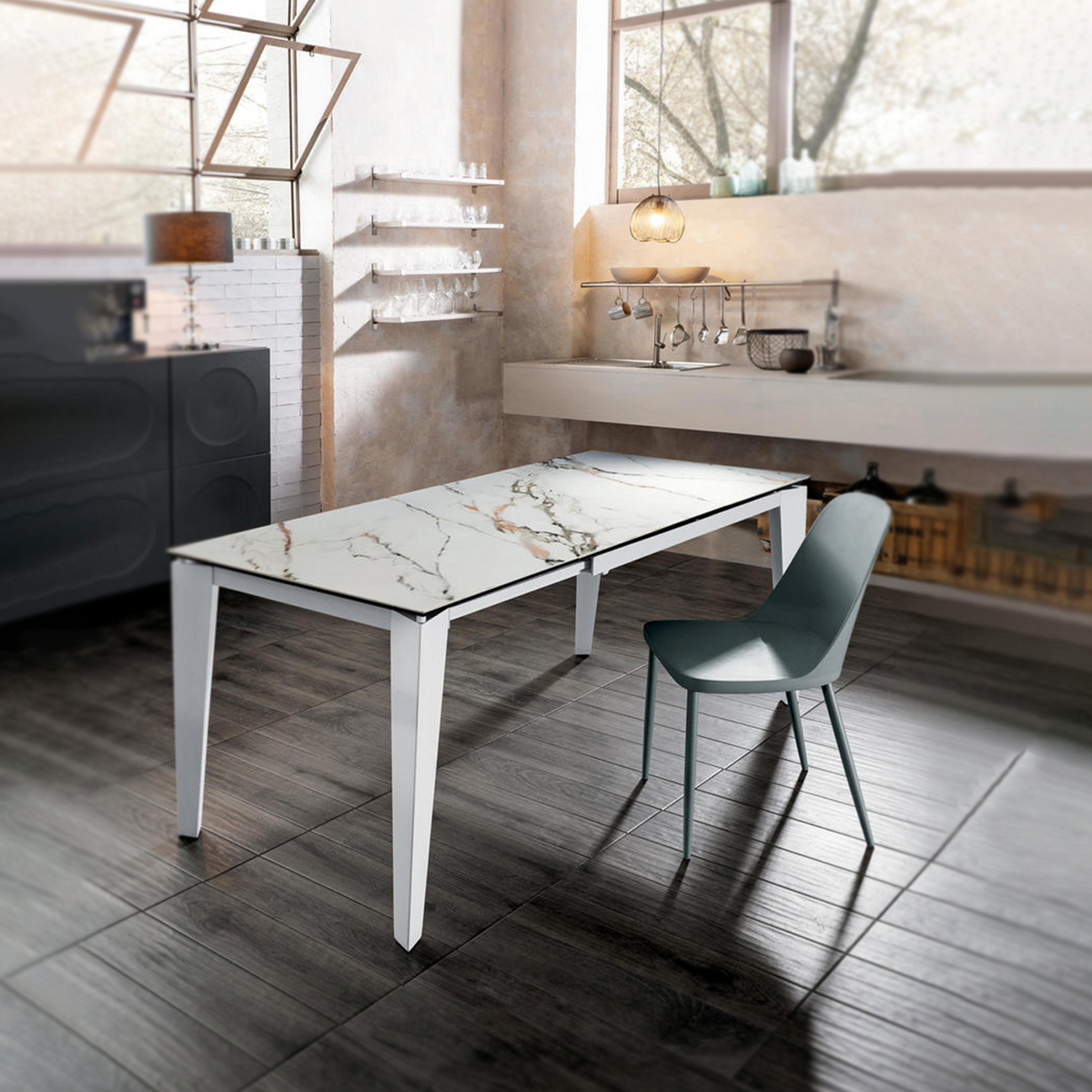 Tavolo moderno allungabile "Fast" con piano in ceramica su vetro temperato