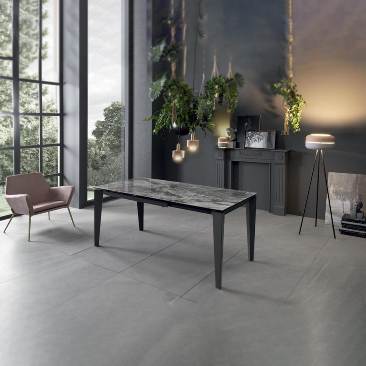 Tavolo moderno allungabile "Fast" con piano in ceramica su vetro temperato