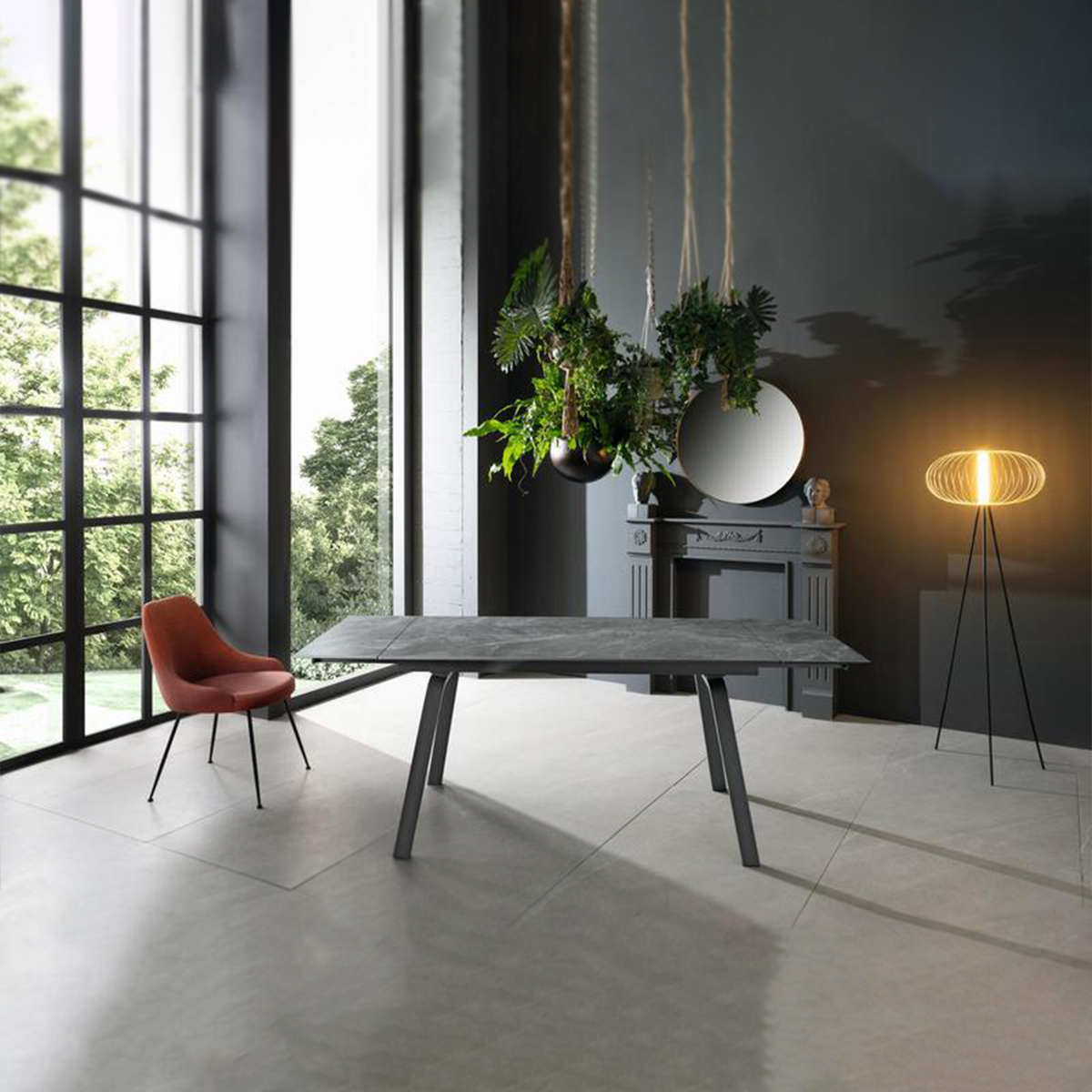 Tavolo allungabile "Zante" piano in pietra effetto marmo cm 200x80 76h