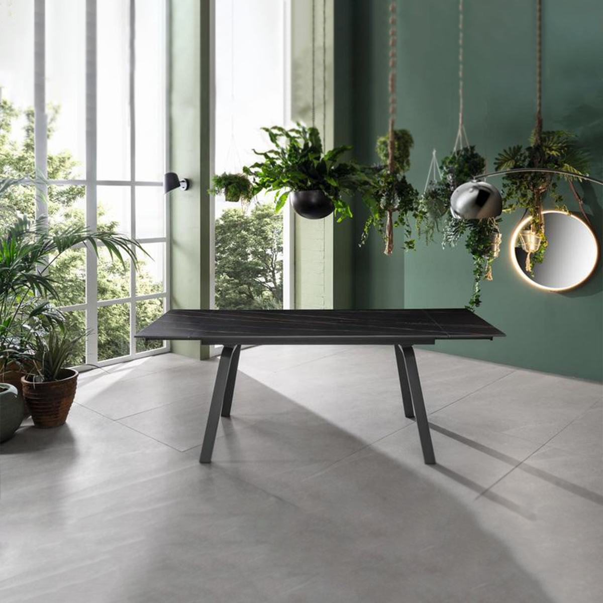 Tavolo allungabile "Zante" piano in pietra effetto marmo cm 200x80 76h