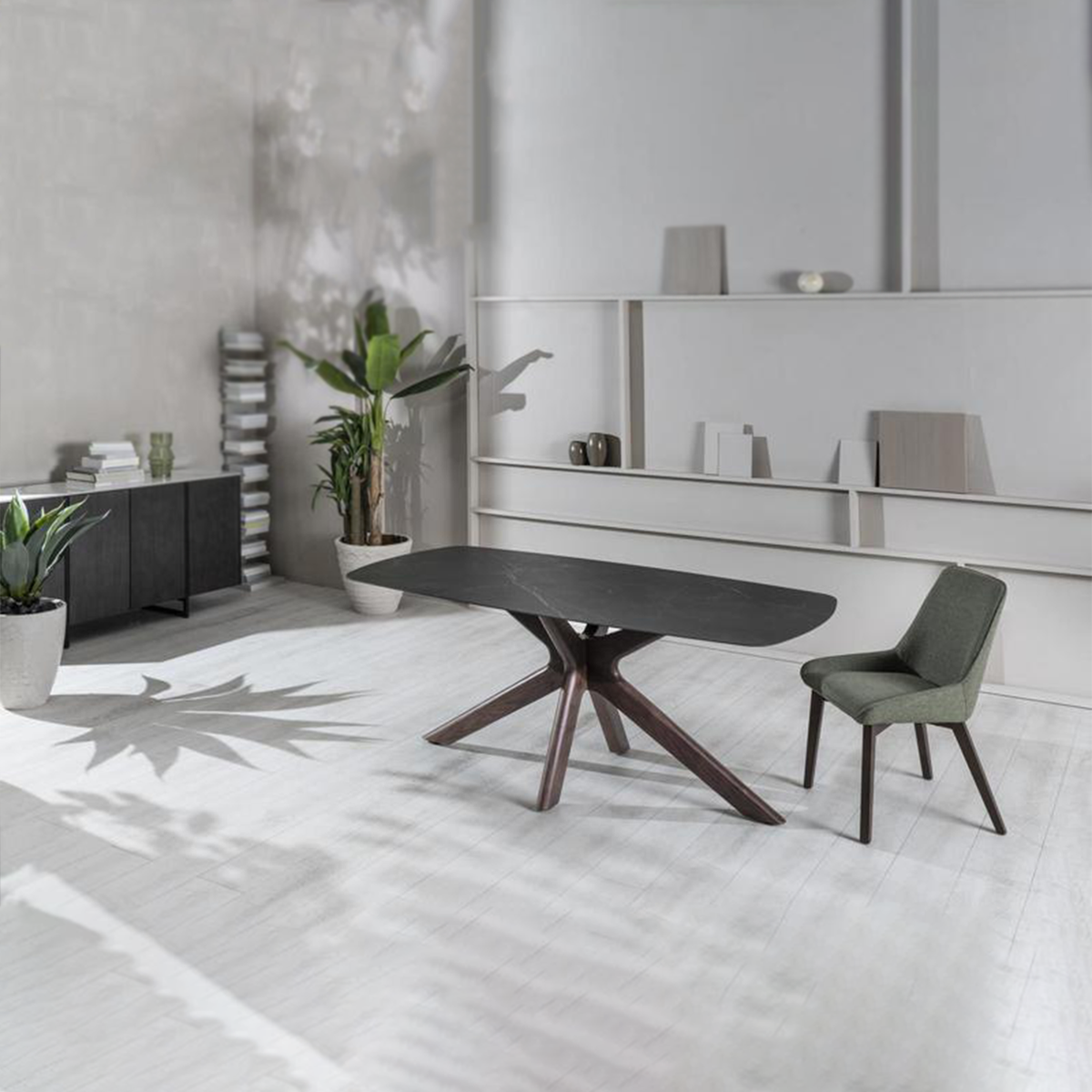Tavolo moderno in ceramica "Item" fisso da soggiorno effetto marmo