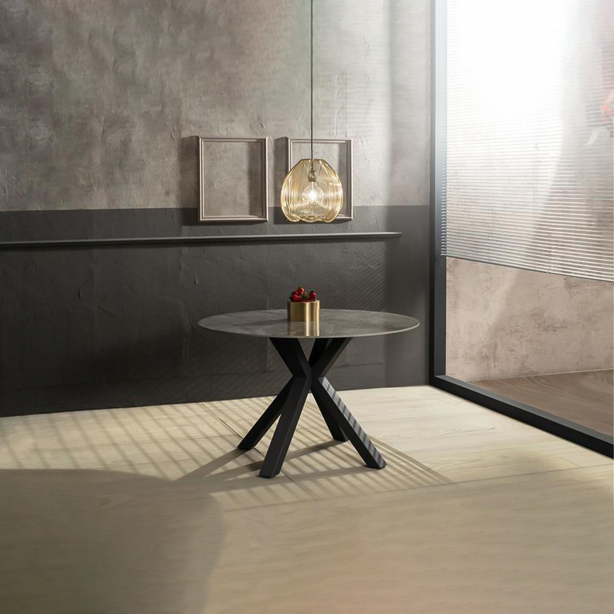 Tavolo tondo "Louis" piano in ceramica effetto marmo Ø120 76h