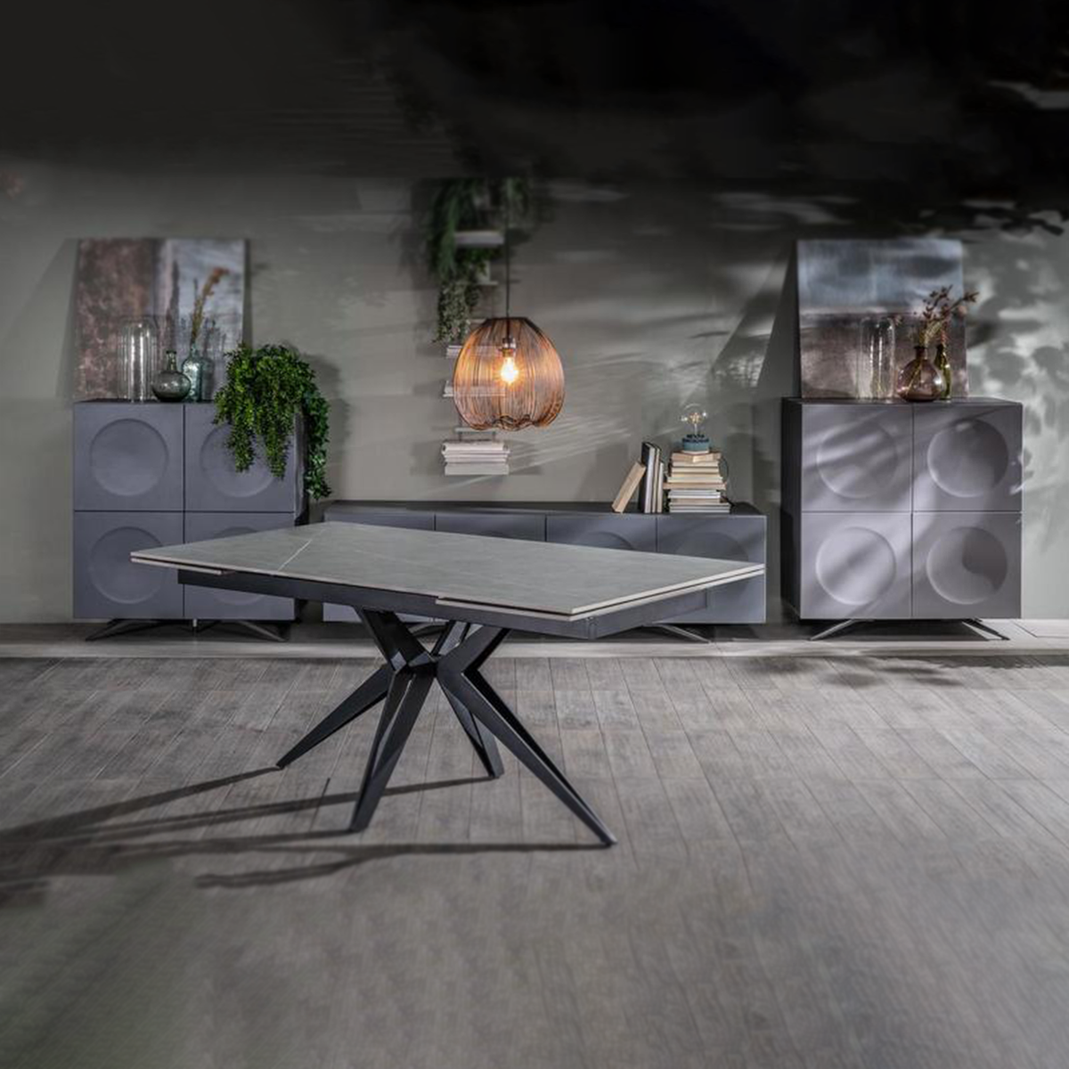 Tavolo allungabile moderno "Amber" 10 posti con piano in ceramica effetto marmo