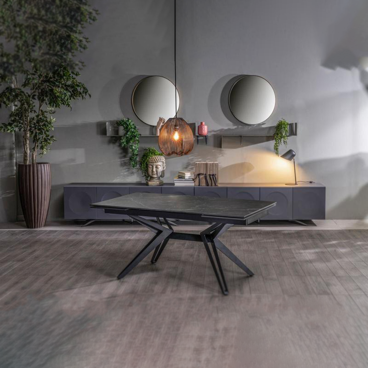 Tavolo moderno da pranzo "Horeca" allungabile con piano in ceramica effetto marmo