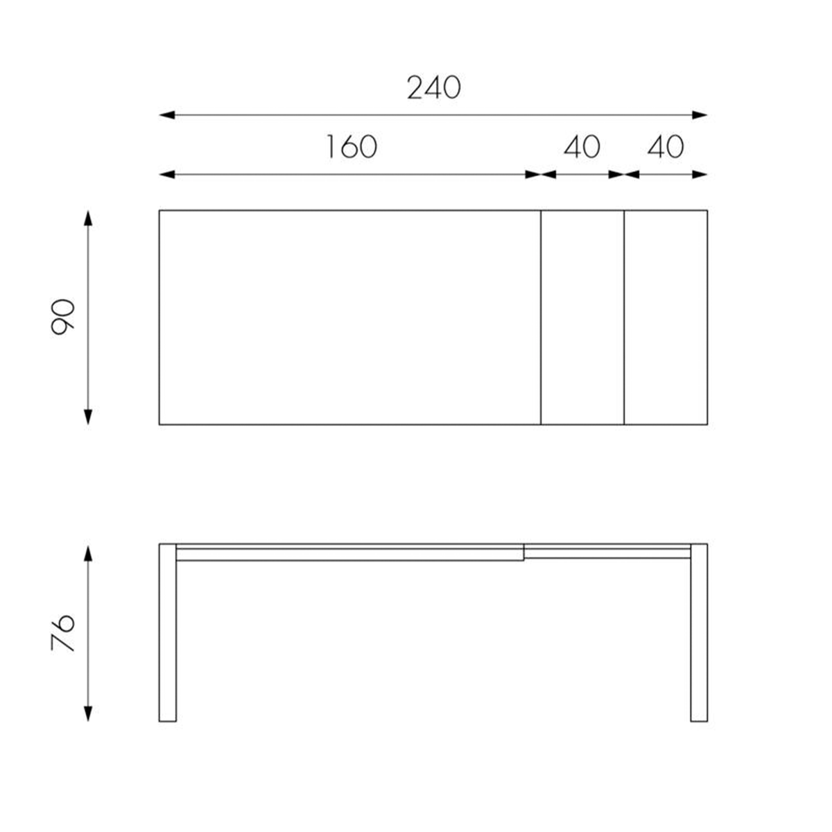 Tavolo allungabile "Ethan" piano e gambe in legno cm 160/240x90 76h