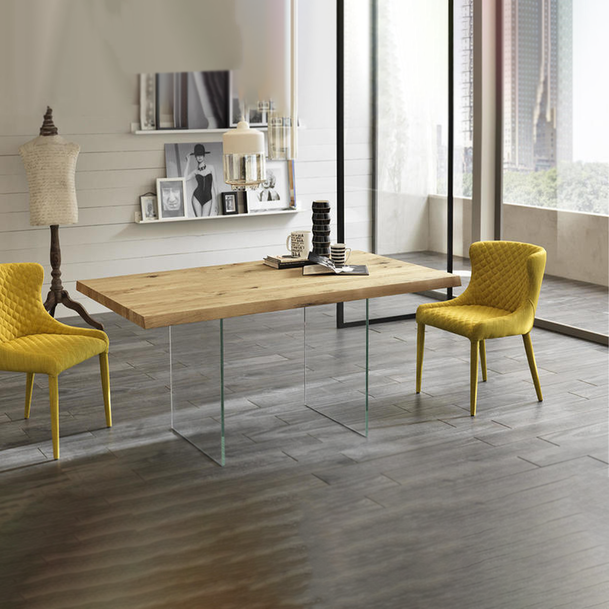 Tavolo allungabile "Fabien" in legno gambe in vetro temperato cm 160/240x90 76h