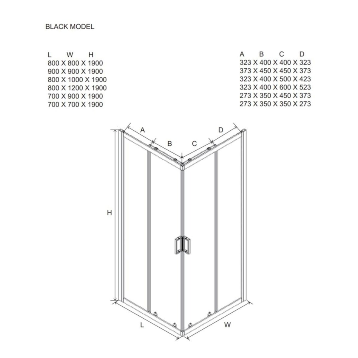 Box doccia rettangolare "Cielo" in vetro trasparente con profilo nero opaco h 190 cm - MondoViro