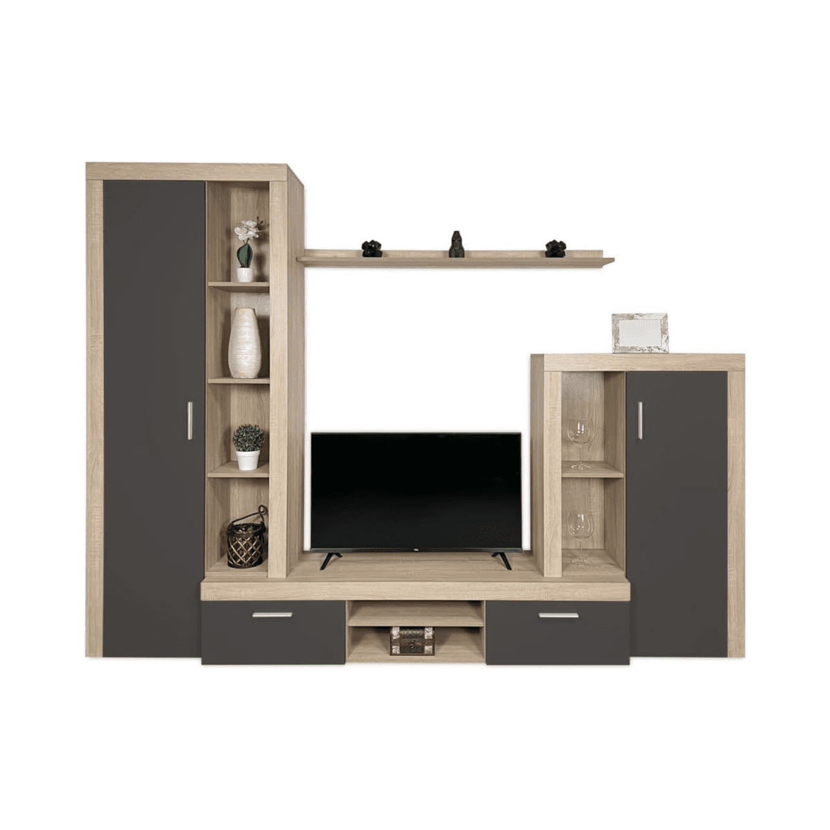 Kit parete attrezzata da soggiorno "Nobel" in legno naturale e antracite cm 263x40 200h - MondoViro