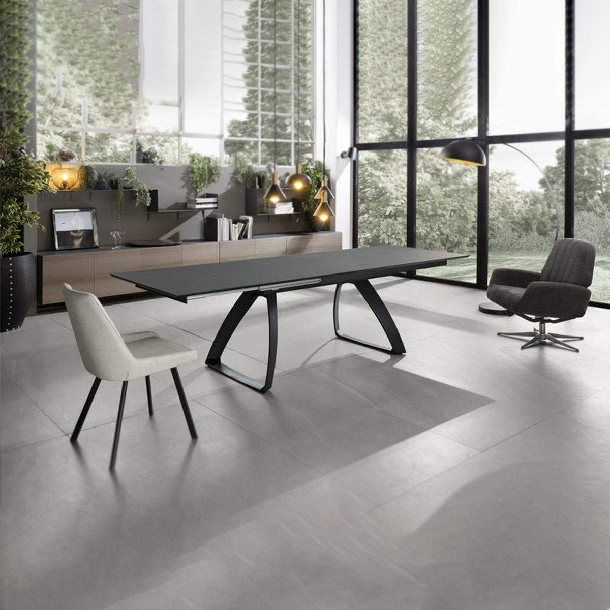 Tavolo allungabile "Hugo" piano in HPL gambe in alluminio 10 posti cm 270x90 76h