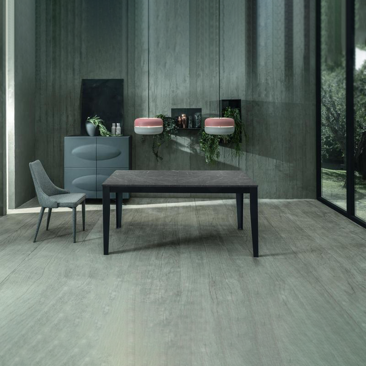 Tavolo allungabile "Blanche" piano melaminico gambe in metallo 14 posti cm 156/316x90 76h