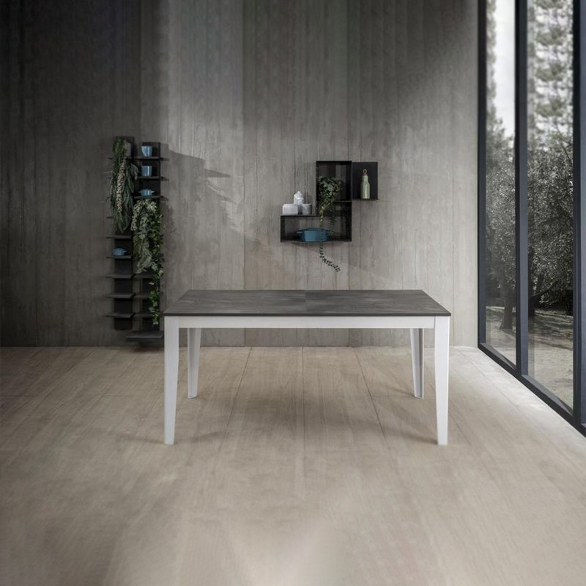 Tavolo allungabile "Blanche" piano melaminico gambe in metallo 14 posti cm 156/316x90 76h