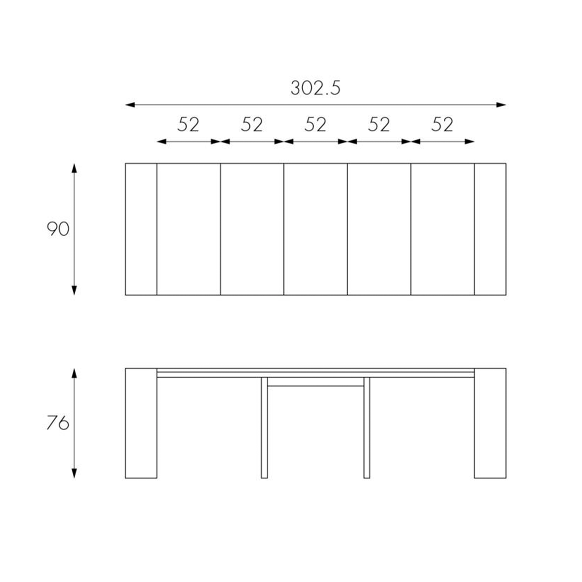 Tavolo allungabile consolle "Pinocchio" in legno laccato 10 posti cm 43/302x90 76h