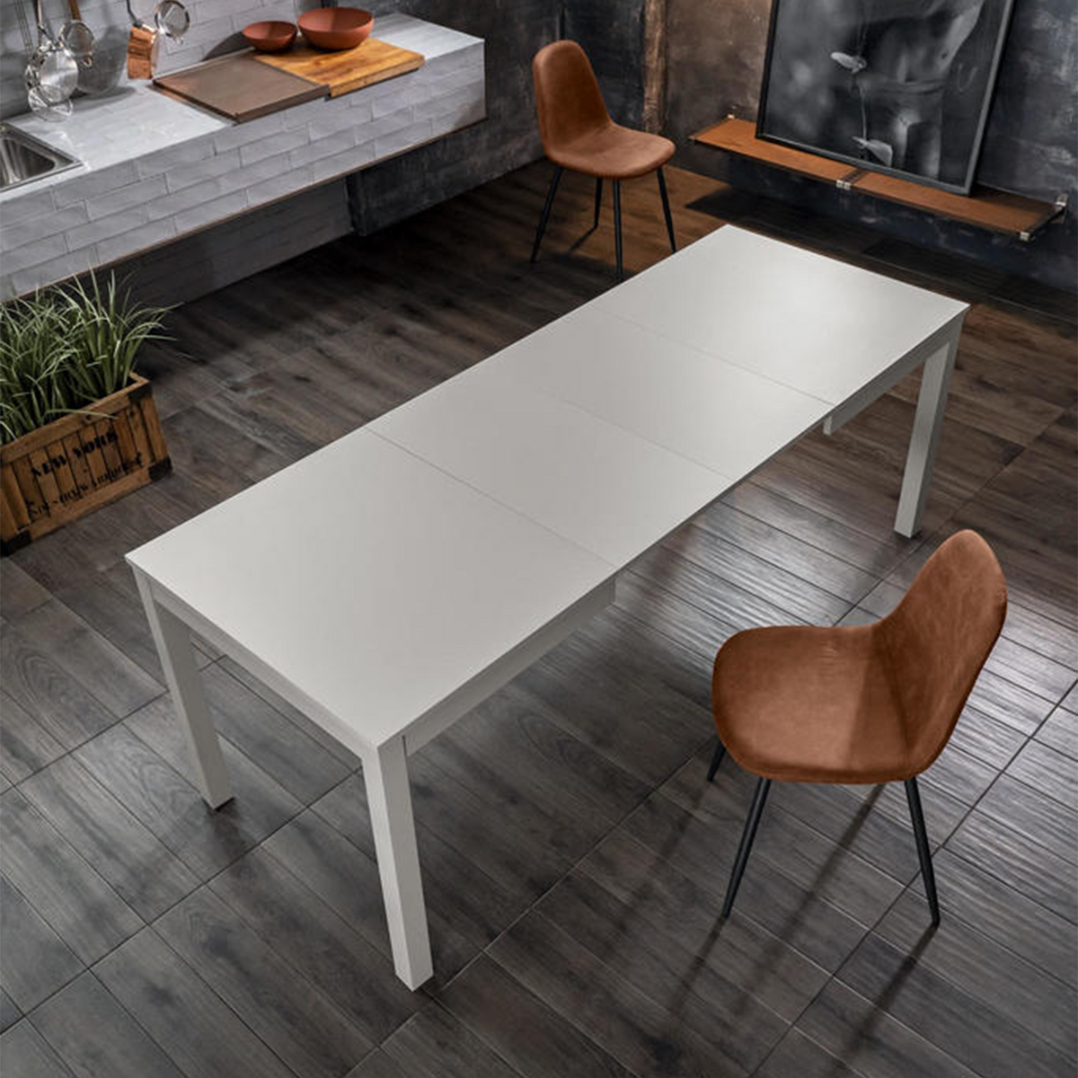 Tavolo allungabile "Creta" piano melaminico gambe in legno massello cm 130/210x80 76h