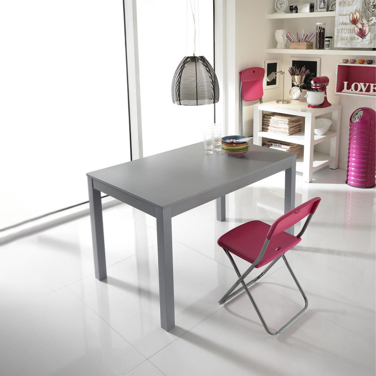 Tavolo allungabile "Creta" piano melaminico gambe in legno massello cm 130/210x80 76h