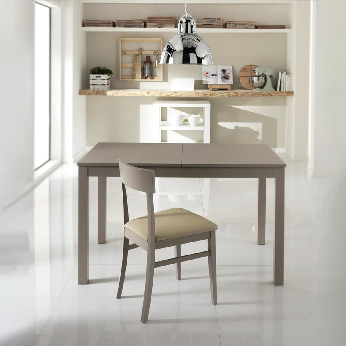 Tavolo allungabile "Creta" piano melaminico gambe in legno massello cm 130/210x80 76h
