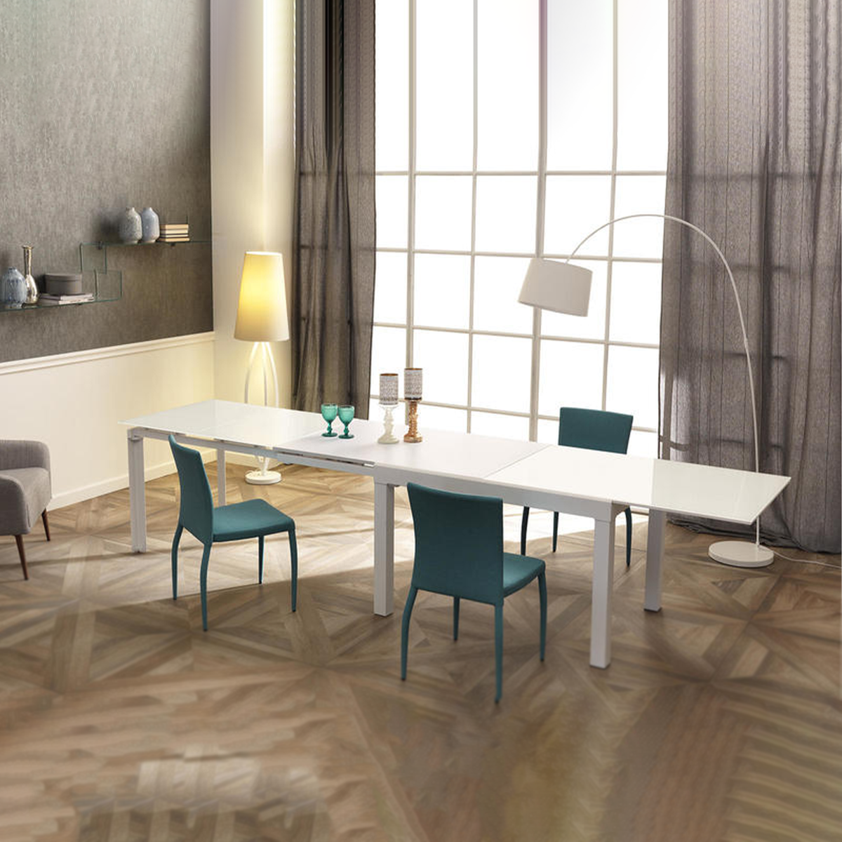 Tavolo allungabile "Rodi" piano in vetro struttura in metallo 10 posti cm 120/350x83 75h