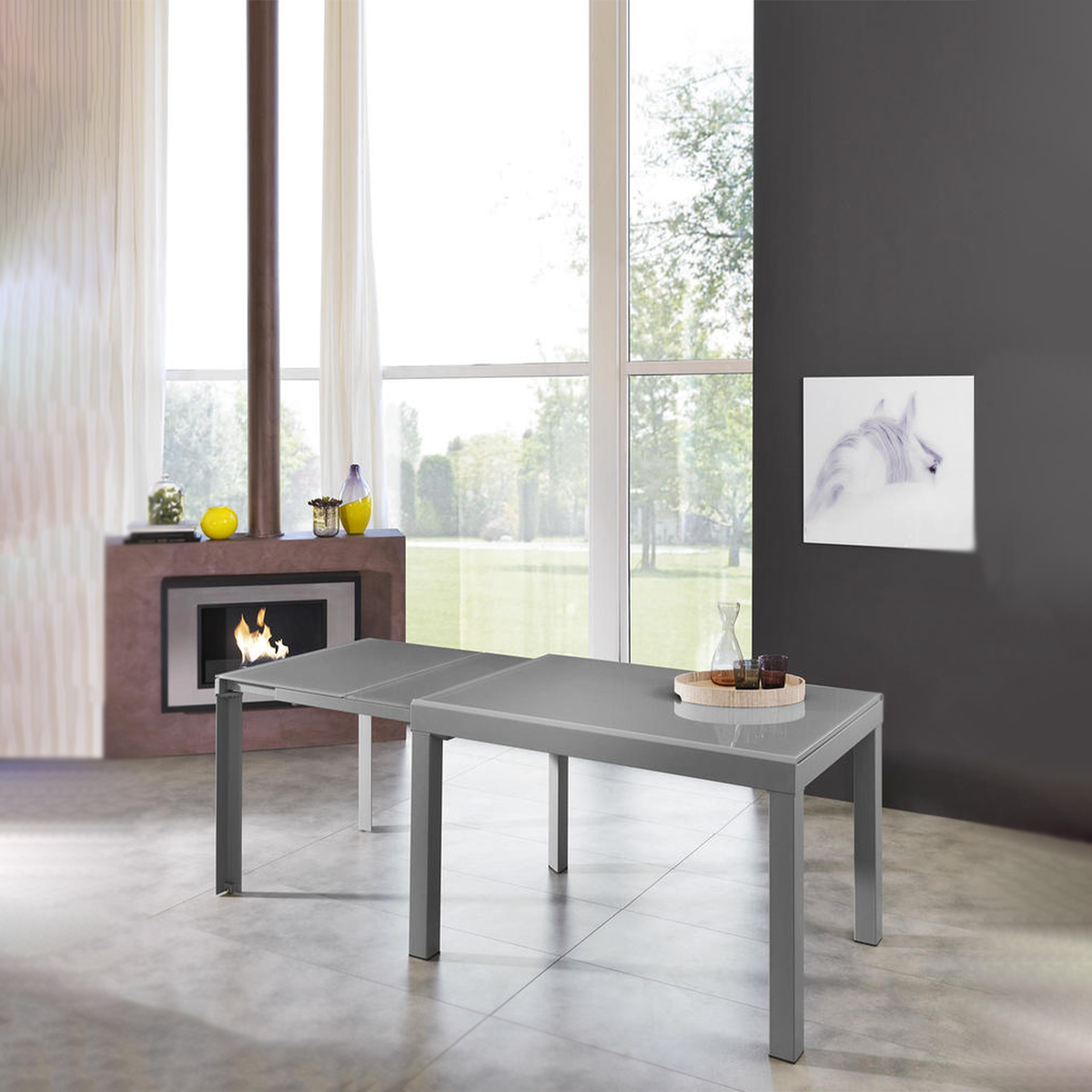 Tavolo allungabile "Rodi" piano in vetro struttura in metallo 10 posti cm 120/350x83 75h