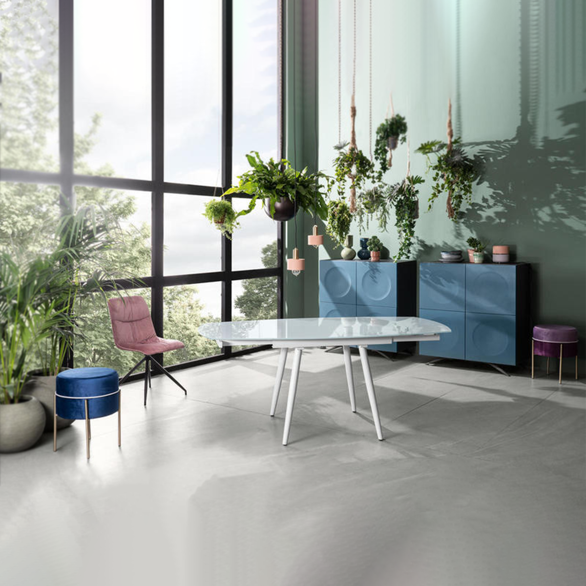 Tavolo allungabile in vetro temperato "Giulietta" struttura in metallo cm 120/180x90 76h