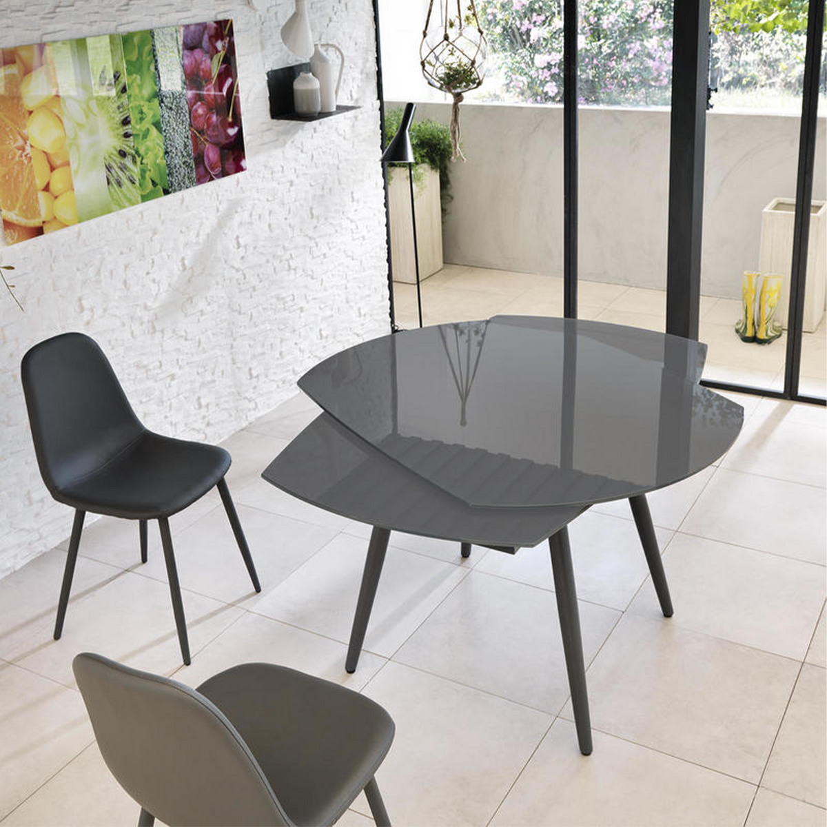 Tavolo allungabile in vetro temperato "Giulietta" struttura in metallo cm 120/180x90 76h