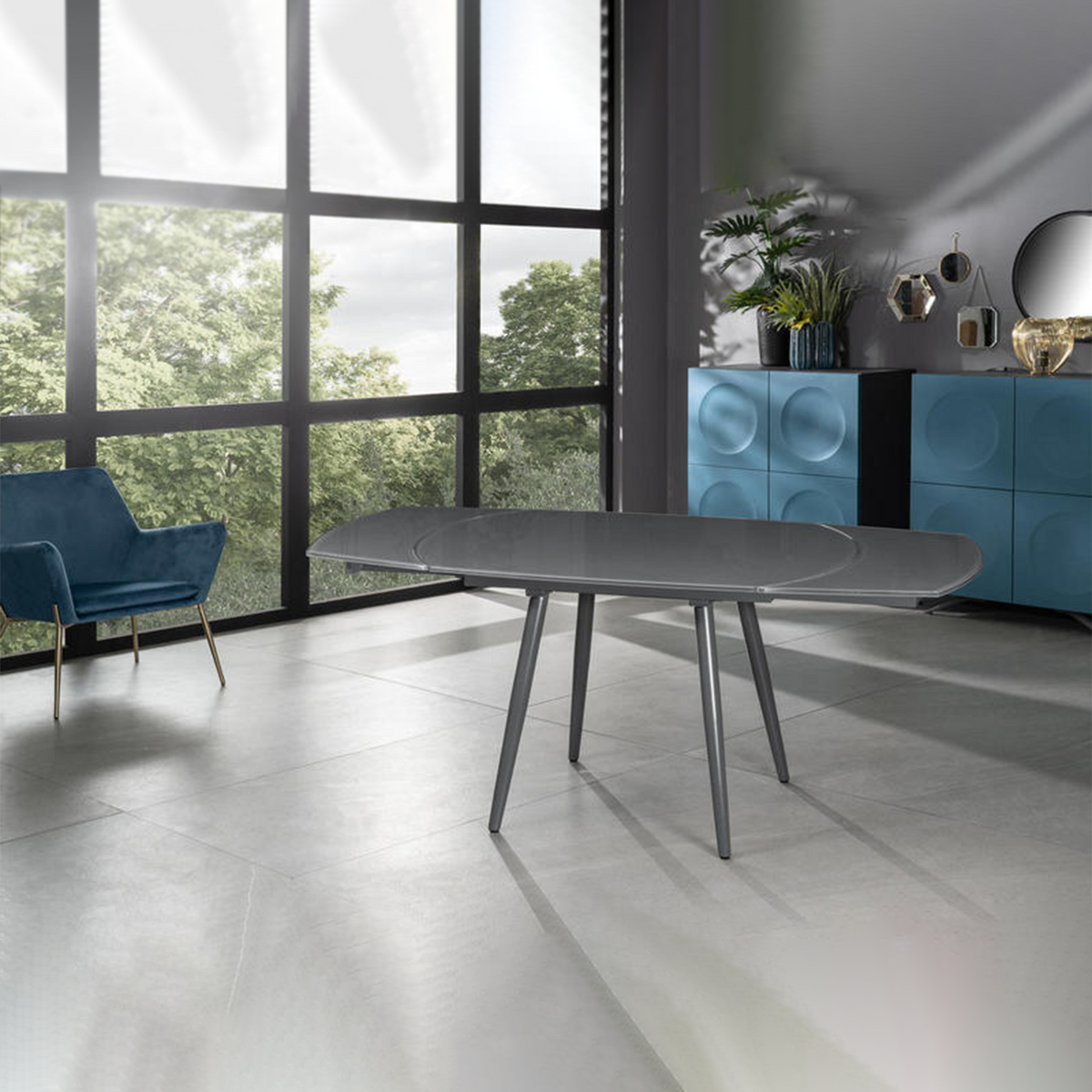Tavolo allungabile in vetro temperato "Giulietta" struttura in metallo cm 120/180x90 76h