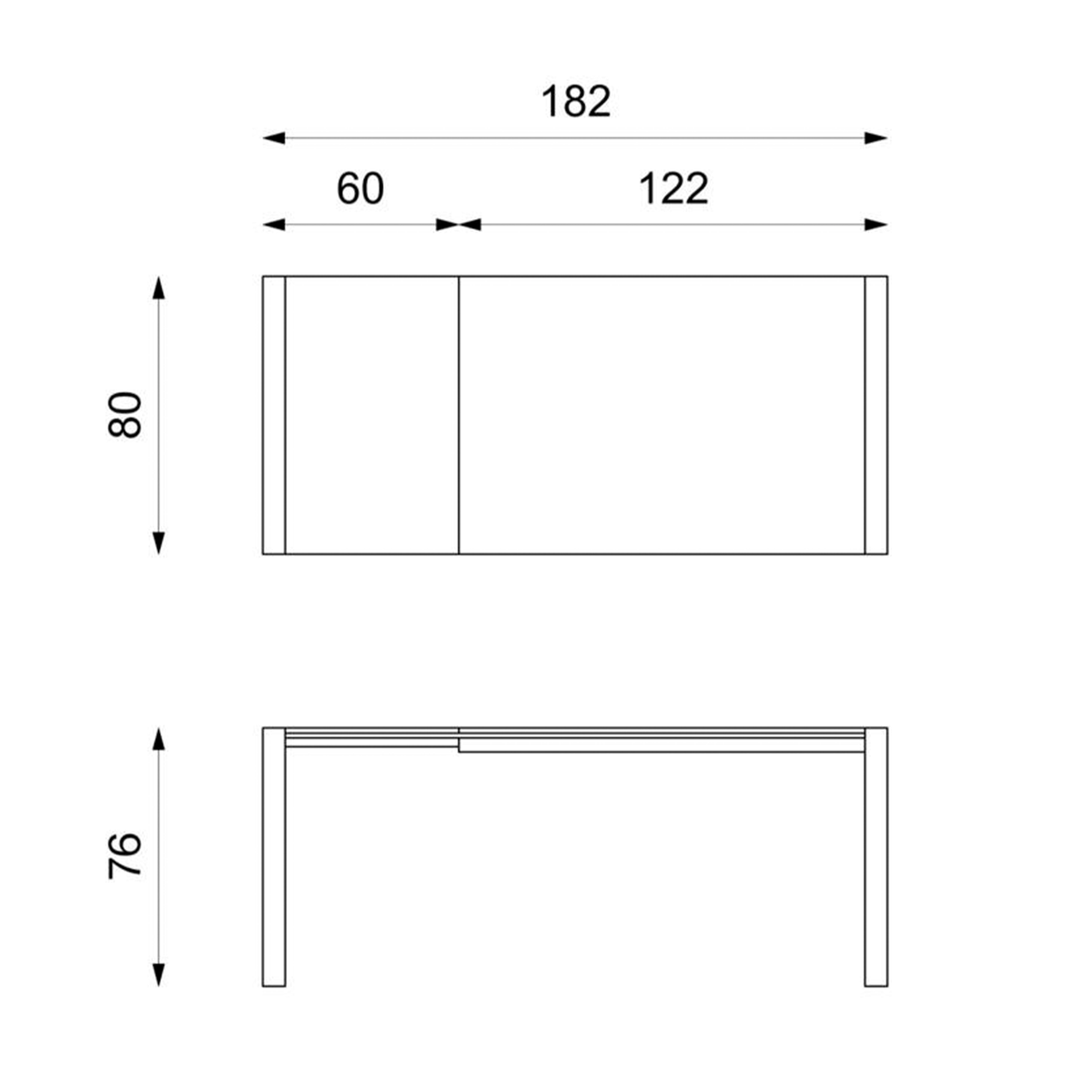 Tavolo allungabile "Nina" in vetro temperato struttura in metallo cm 122/182x80 76h