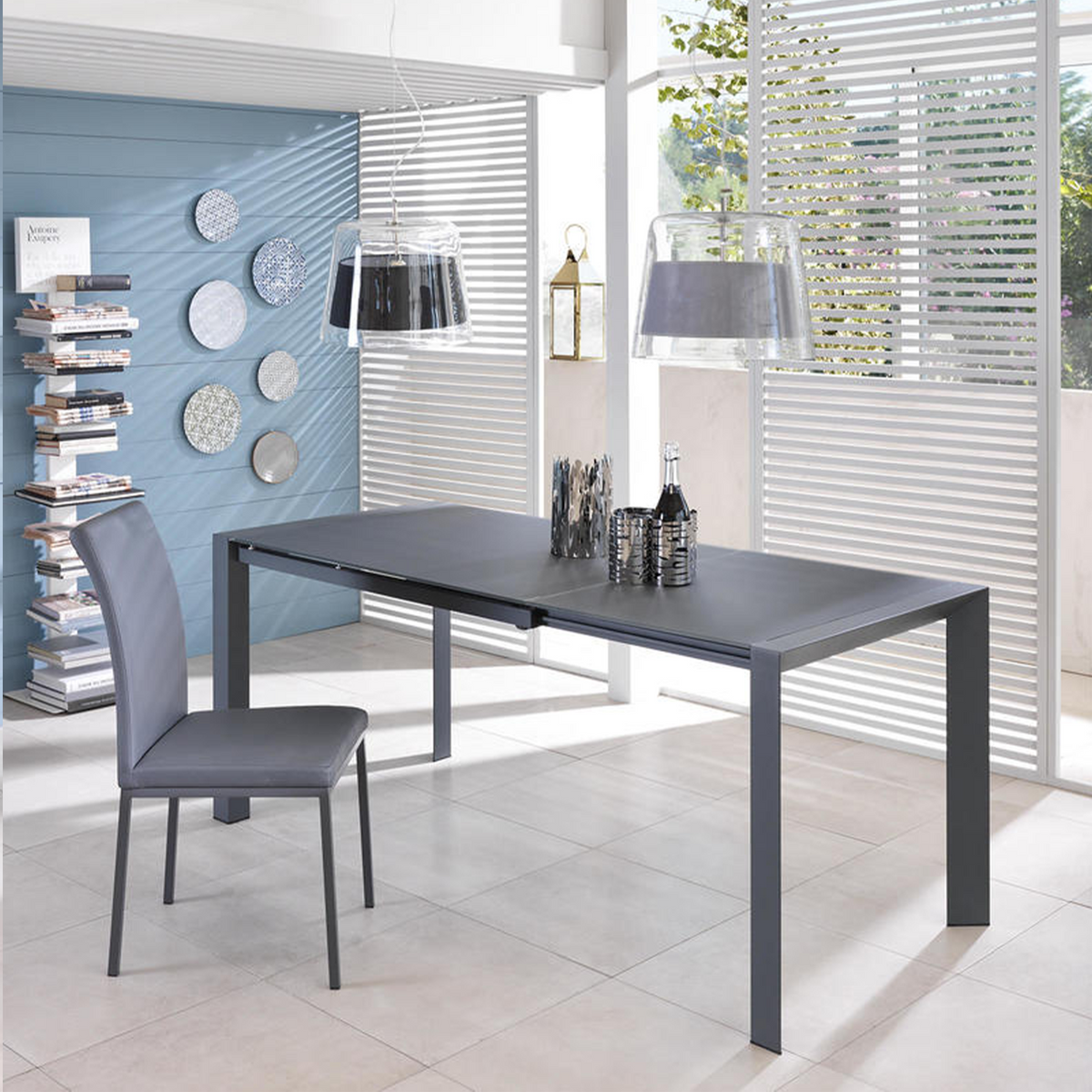 Tavolo allungabile "Nina" in vetro temperato struttura in metallo cm 122/182x80 76h