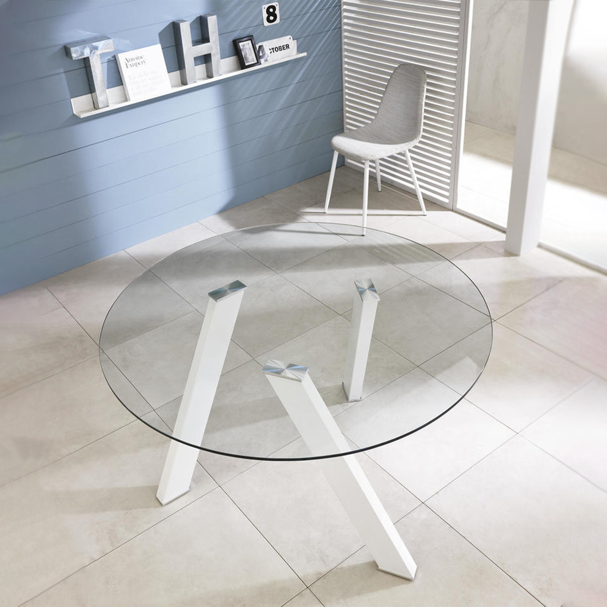 Tavolo moderno da pranzo tondo "Idahol" in vetro temperato cm 120x120 75h