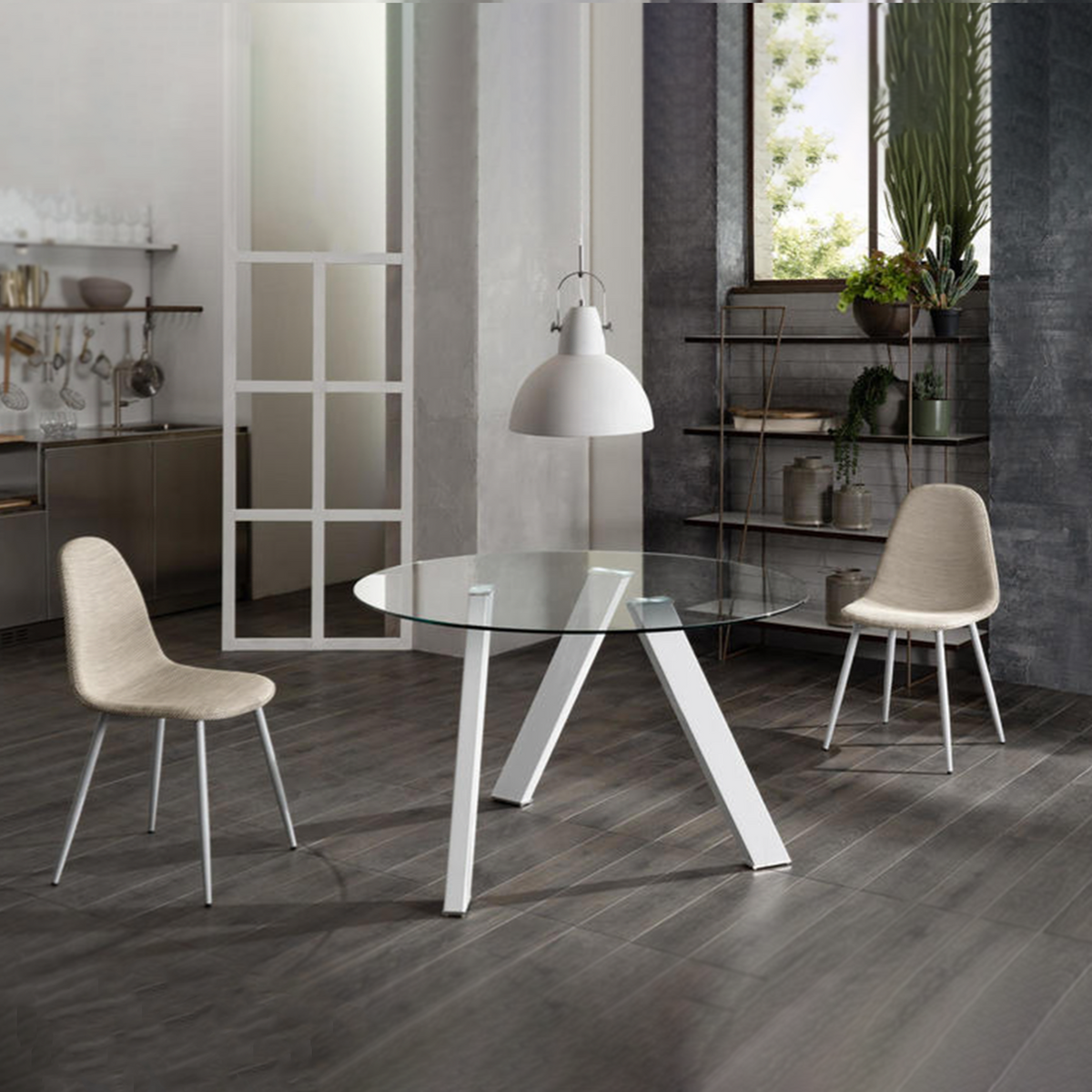 Tavolo moderno da pranzo tondo "Idahol" in vetro temperato cm 120x120 75h