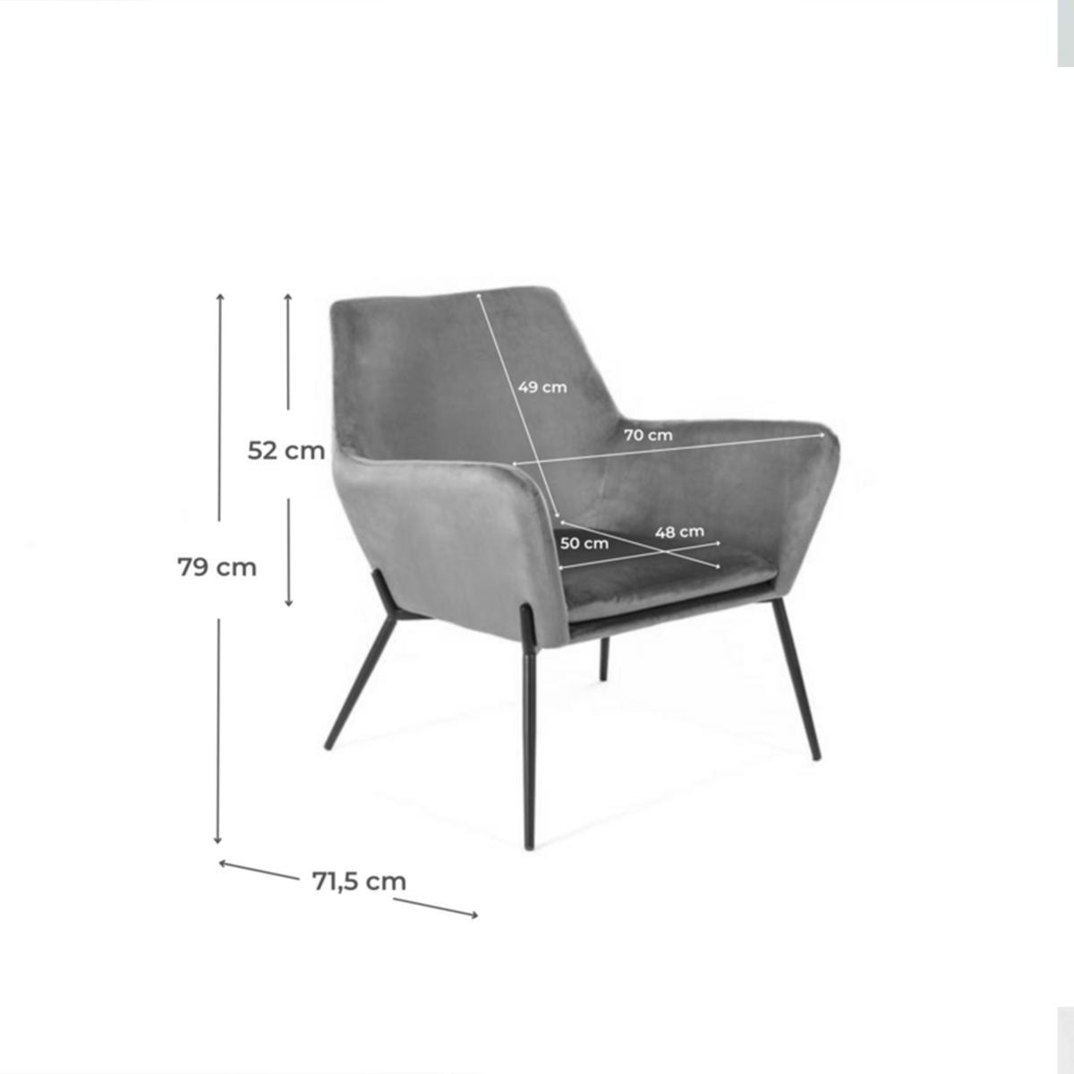 Poltrona imbottita "Gaia" moderna in velluto con gambe in metallo cm 70x72 79h
