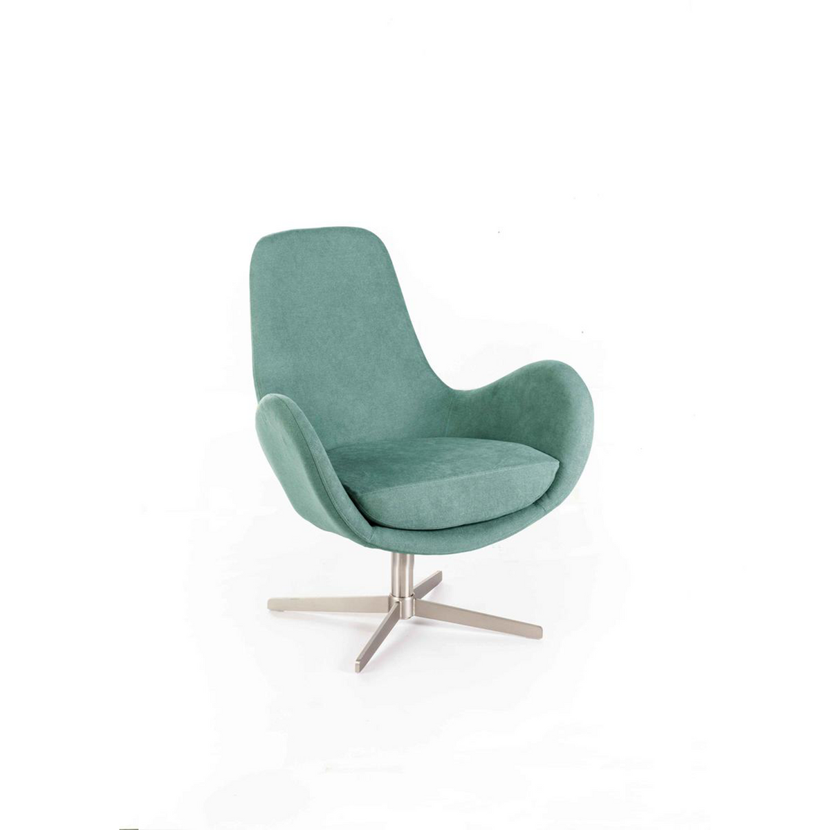 Poltrona moderna girevole "Orpea" in tessuto con base cromata cm 72x64 85h