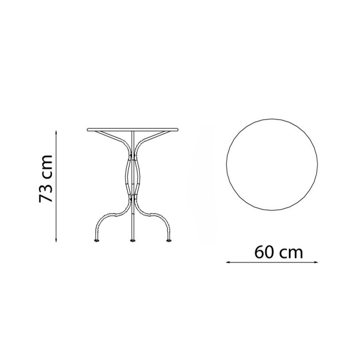 Tavolo tondo in metallo zincato "Rondò" da bar e giardino smontabile cm 60x60 75h