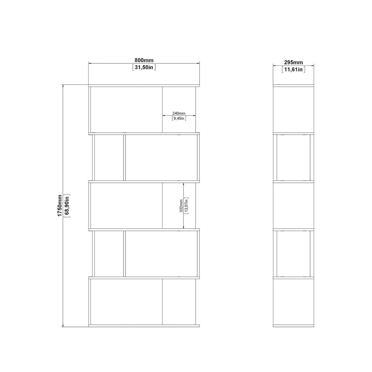 Libreria moderna alta a giorno "Maze" 5 ripiani in legno da soggiorno cm 80x29,5 173,5h - MondoViro