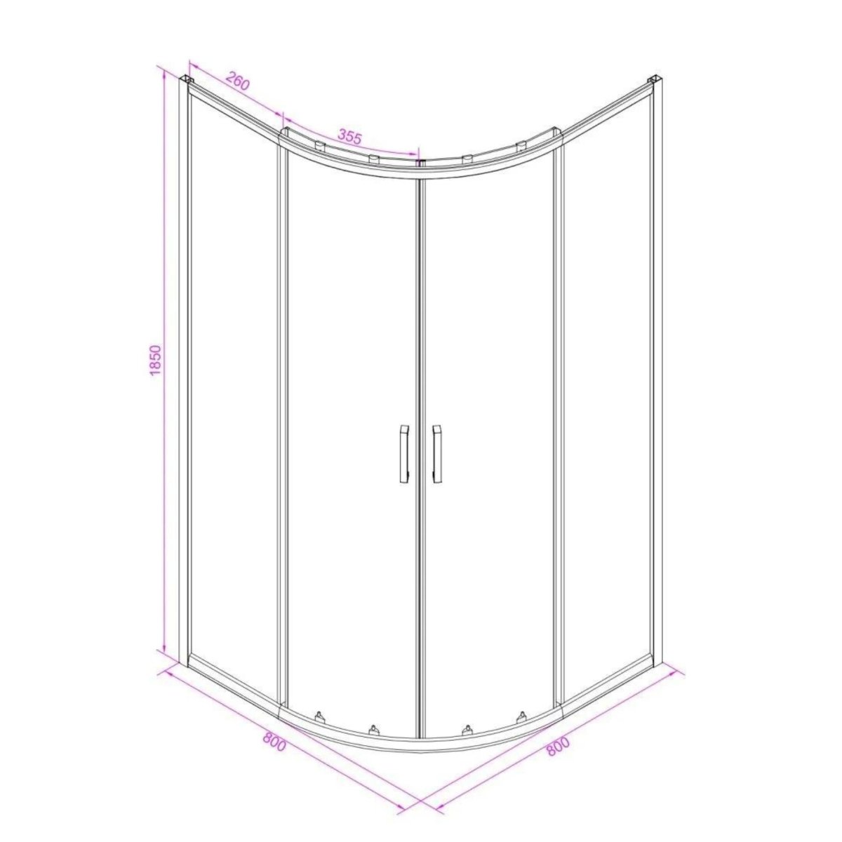 Box doccia stondato semicircolare "Lima" in vetro temperato trasparente cm 80x80 185h - MondoViro