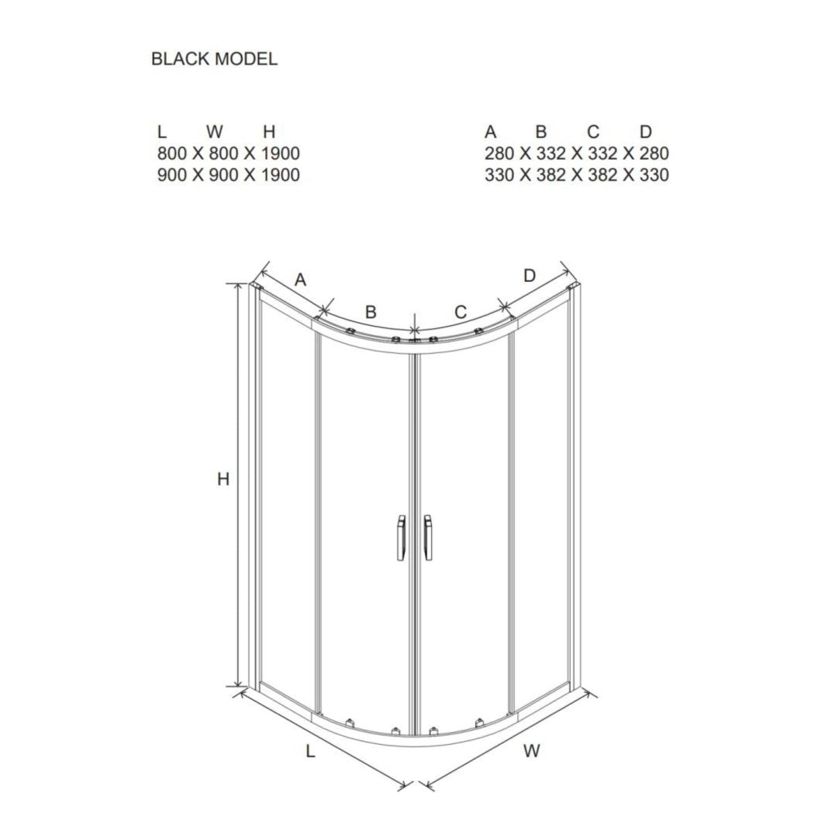 Box doccia semicircolare "Cielo" in vetro trasparente e profilo nero opaco h 190 cm - MondoViro