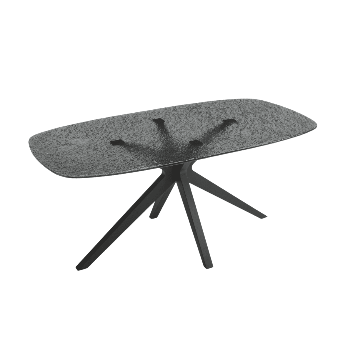 Tavolo fisso moderno "Eivissa" con piano in vetro martellato fumè e base in metallo - MondoViro