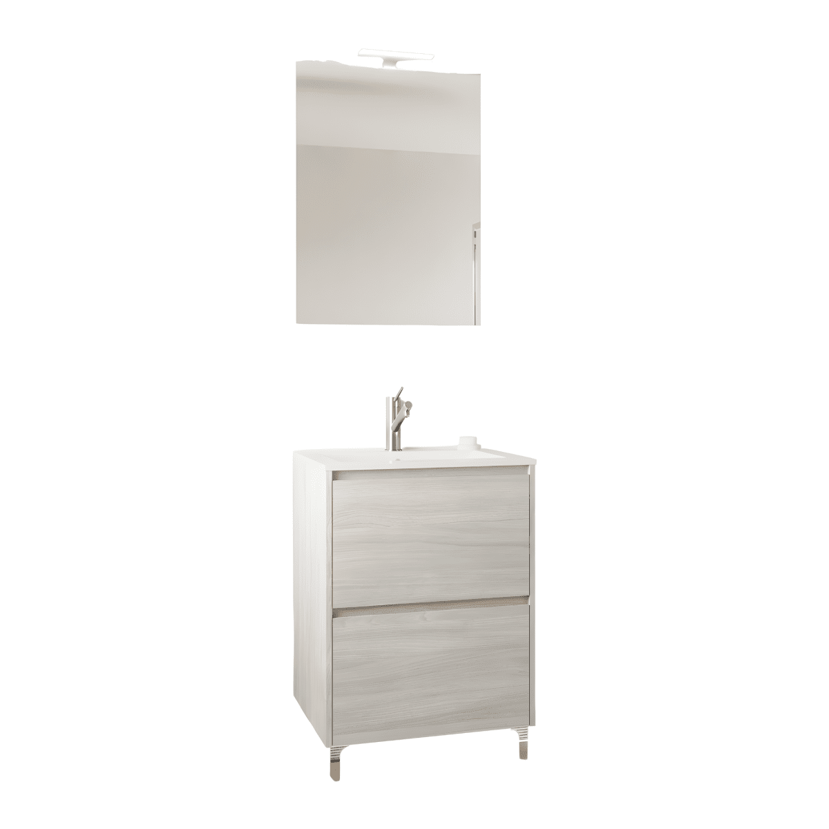 Mobile da bagno moderno "Elo" in legno con lavabo integrato e specchio LED - MondoViro